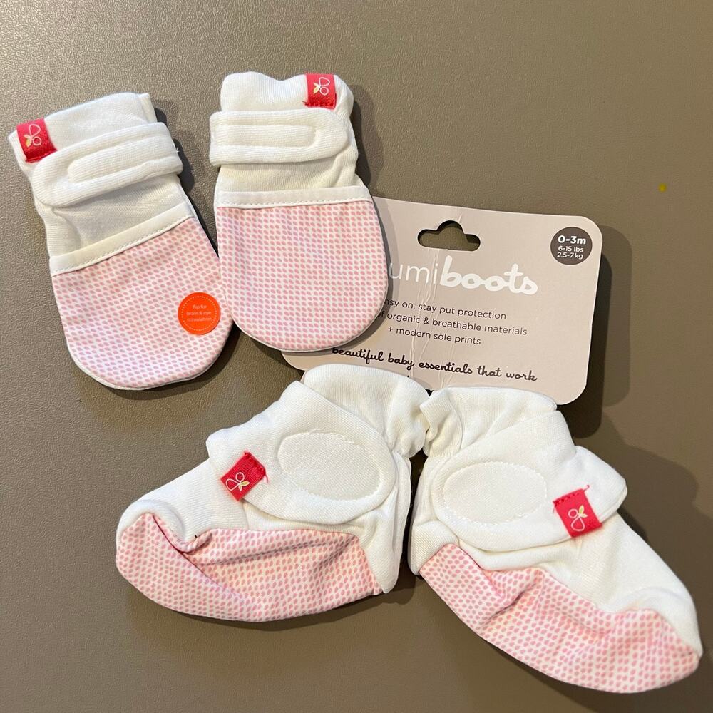 NEW Goumi Kids Drops Pink Baby Mitts Boots Set SZ 0-3 mo Bamboo Mittens Booties